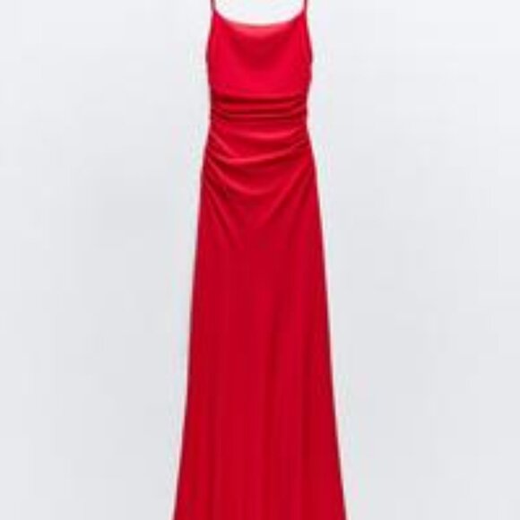 Zara Women Draped Lingerie-Style Dress Backless - Intense Red - Size Medium - Picture 8 of 13